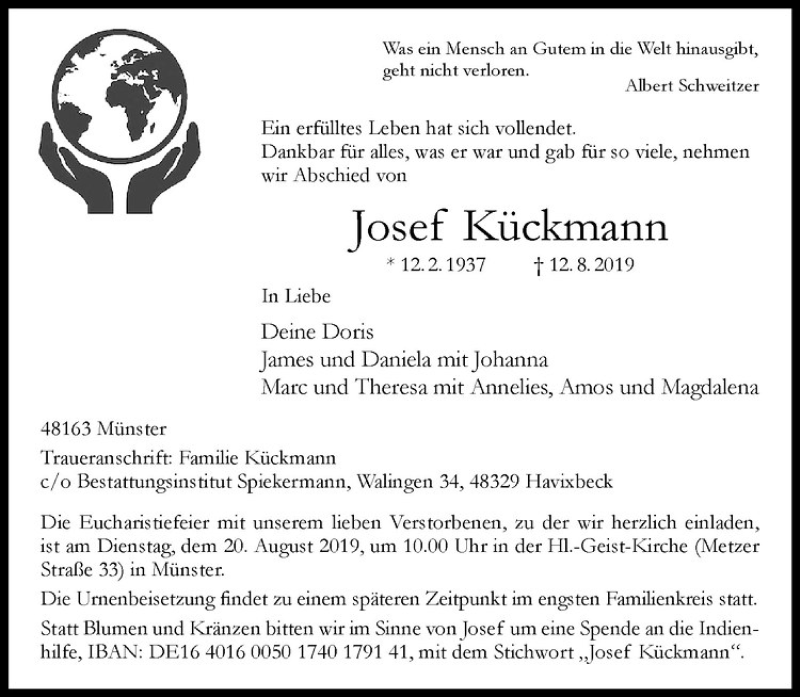 Nachruf auf Josef Kückmann